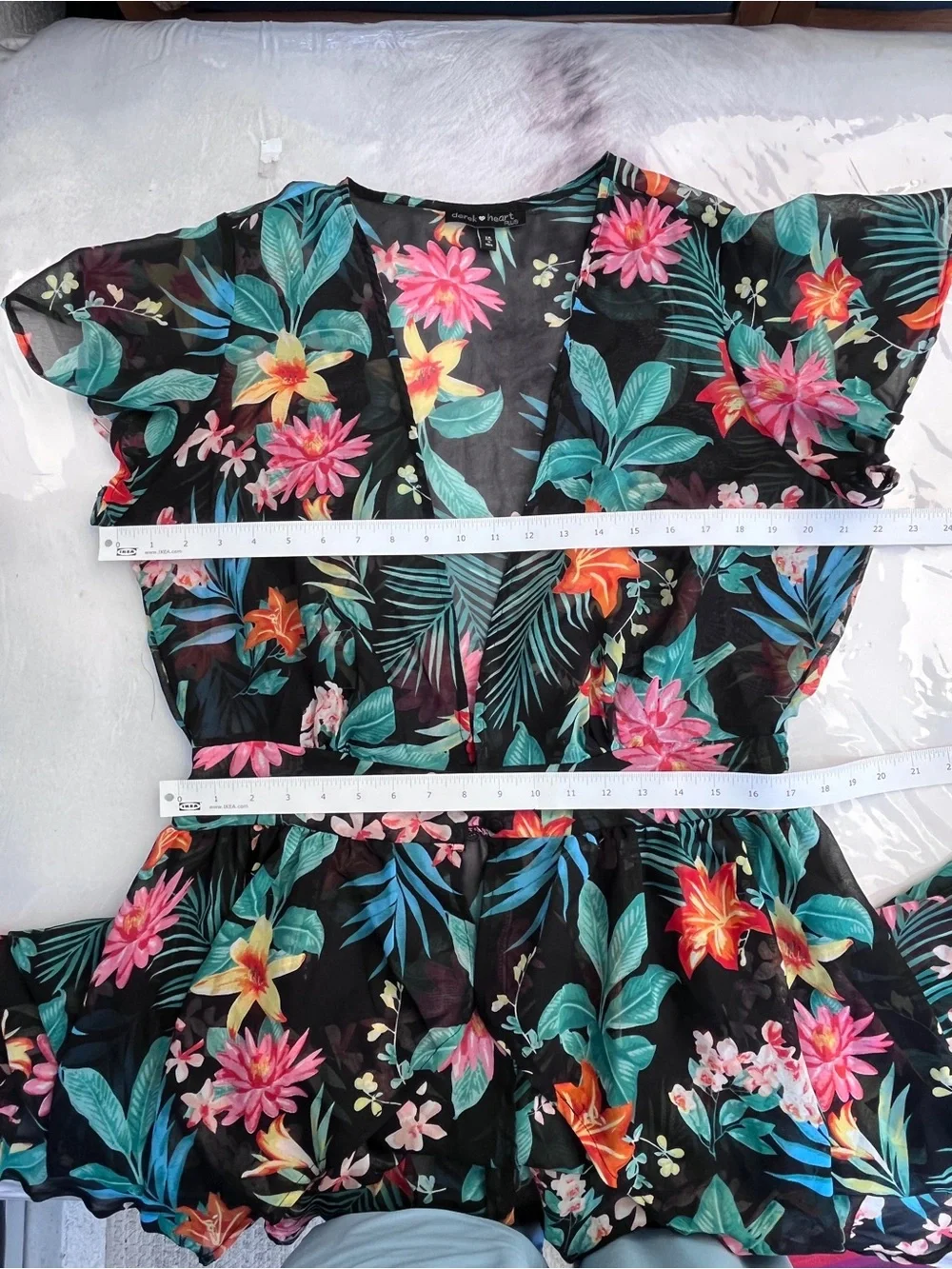 Derek Heart Black Tropical Floral Deep V Swim Cover-Up